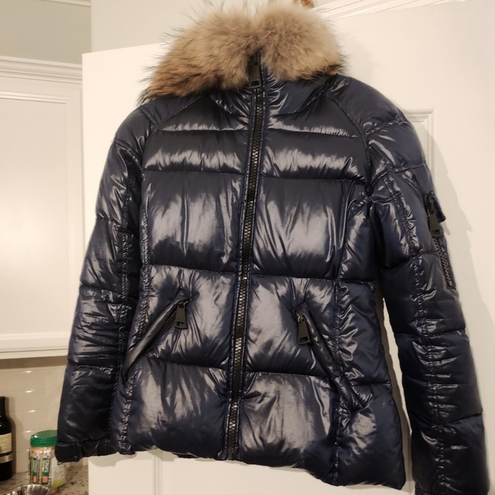 SAM New York Navy hooded real fox fur puffer size small